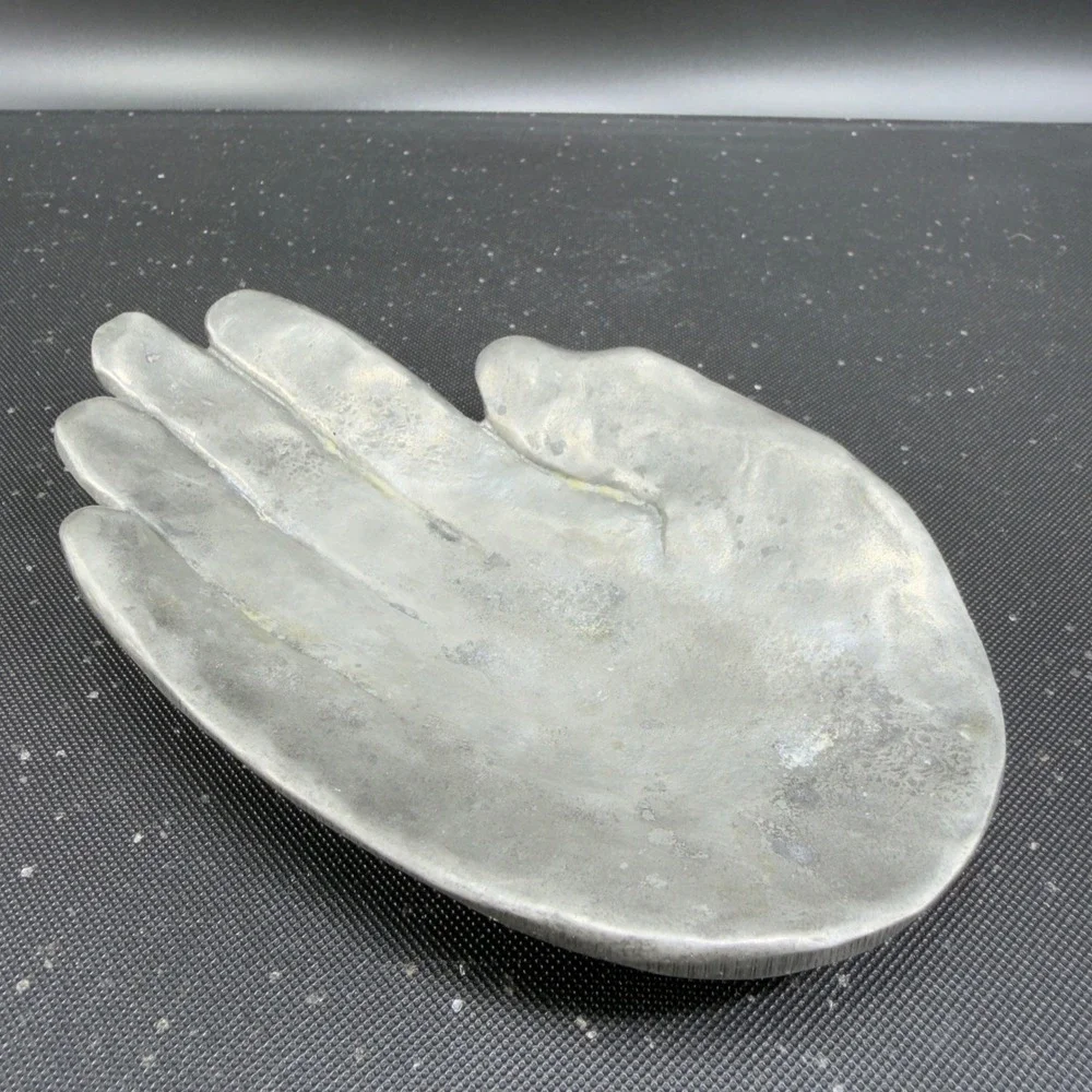 Patrick Meyer Pewter Art Hand Brutalist Modernist Jewelry Trinket Dish Catchall‎